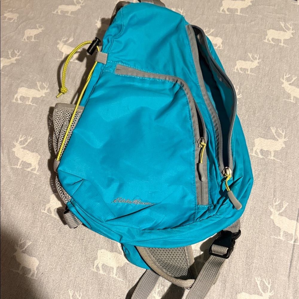 Eddie Bauer Turquoise Sling Backpack with Yellow Trim
